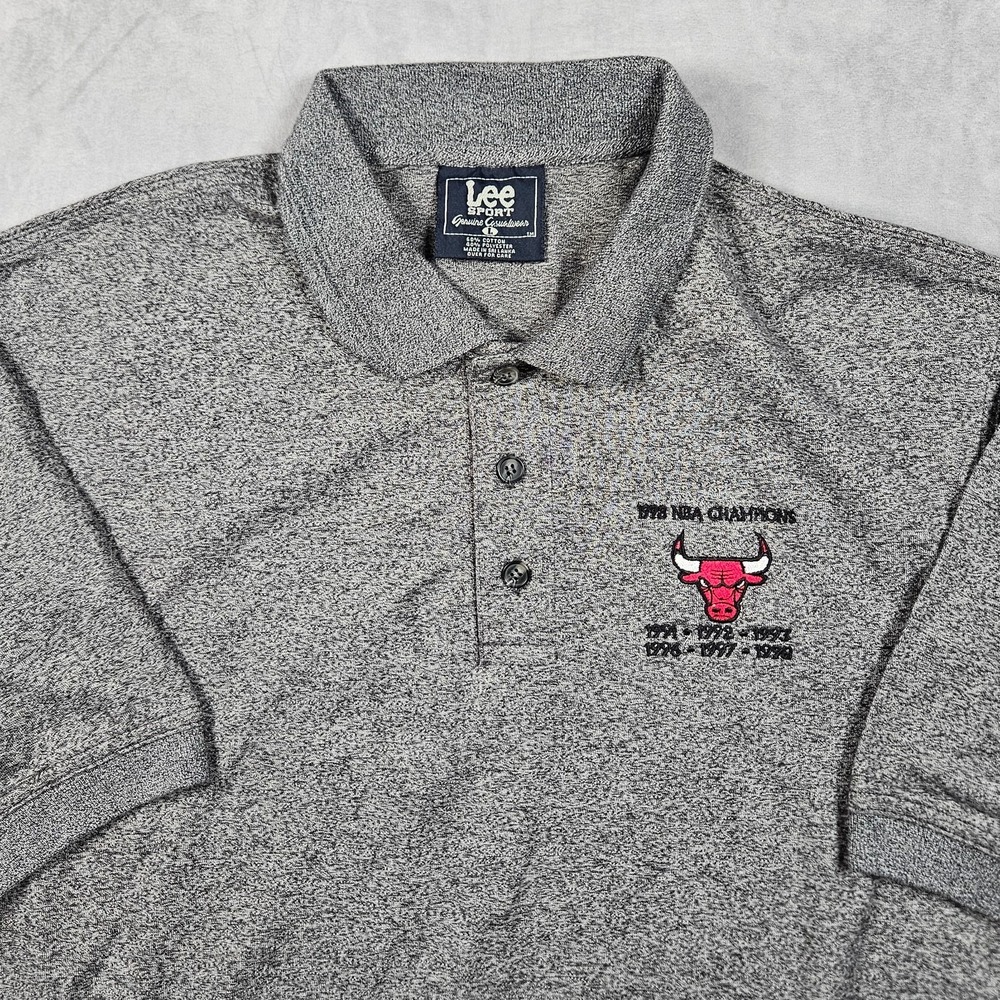 Vintage Chicago Bulls Polo Shirt Mens Large Gray 1998 Champions Logo Lee Sport